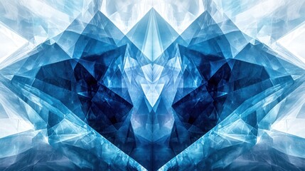 Obraz premium Abstract blue crystal formation, symmetrical design, light background, for digital art