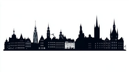 Fototapeta premium Malmo Sweden City Skyline Silhouette with Black Buildings Isolated on White. Vector Illustration of Malmo's iconic landmarks, representing business travel, tourism, and historic architecture