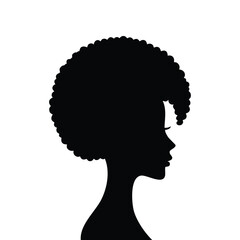 Silhouette of a woman's head with an afro hairstyle illustration character