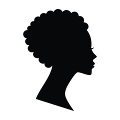 Silhouette of a woman's head with an afro hairstyle illustration character
