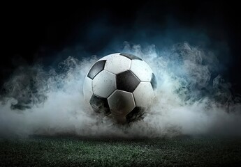 Fototapeta premium Dynamic Soccer Ball with Smoke Effects on a Dark Background