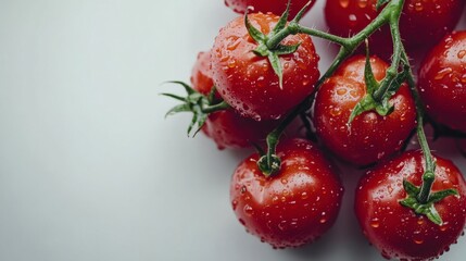 Fresh and Juicy Red Tomatoes with Water Droplets on a Light Background