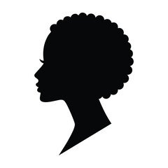 Silhouette of a woman's head with an afro hairstyle flat vector