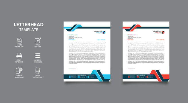 Business style letterhead template design with red and black color variation. Modern letterhead vector template.
