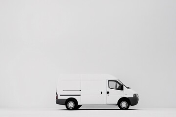 White commercial delivery van on white background. Side view. Copy space.