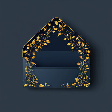 Elegant envelope design with golden floral patterns on dark background. Perfect for invitations or special occasions