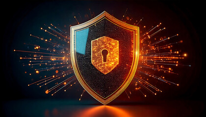 Fototapeta premium security concept with shield and padlock