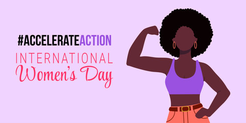 A woman with a strong arm is shown on a pink background with the words 