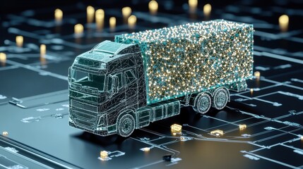 A semi truck with a box full of lights on the road.