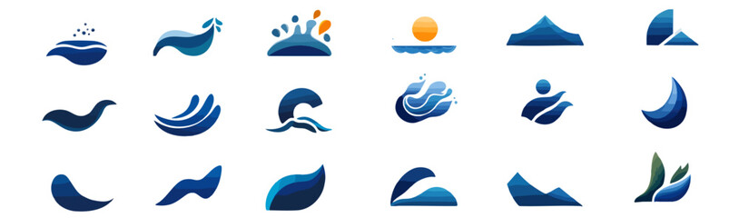 Obraz premium Blue water splash vector icons, designed with simple and fluid shapes.