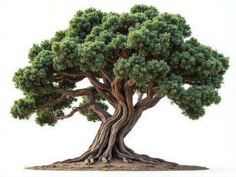 Image of a large, detailed bonsai tree with gnarled roots and lush green foliage, isolated on a white background.