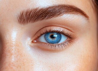 Fototapeta premium A close-up of the face and eyes, highlighting beautiful eyebrows with perfect arches and thick fur on top. 