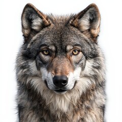 Fototapeta premium Close-up portrait of a wolf against a white background.