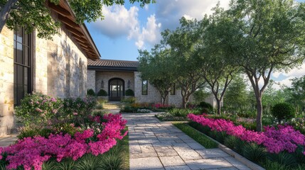 Obraz premium A stylish front yard where trees are strategically placed to enhance curb appeal.