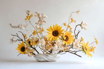 A digitally created sunflower with petals displaying a unique and artistic shade variation, each blending smoothly into the next, while the textured center remains bold and defined.