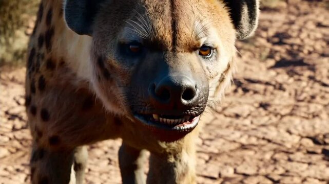 Closeup of roaring hyena