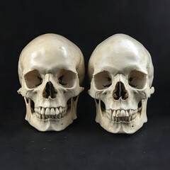 Naklejka premium Human skull isolated, Front and back view of natural human skull on isolated black background
