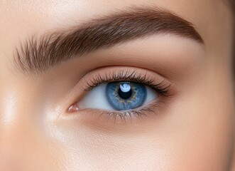 Fototapeta premium A close-up of the face and eyes, highlighting beautiful eyebrows with perfect arches and thick fur on top. 