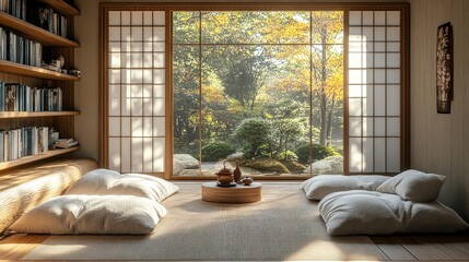 Serene Reading Nook with Tatami Mat