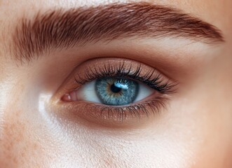 Obraz premium A close-up of the face and eyes, highlighting beautiful eyebrows with perfect arches and thick fur on top. 