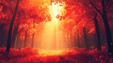 Autumnal Forest Path: A Digital Painting of Serene Fall Scenery