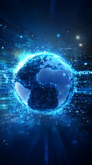 Obraz premium Abstract digital background with a blue glowing planet and circuit board elements 