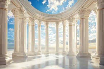 Obraz premium A photo of a spacious white building with elegant columns against a beautiful sky backdrop A Neoclassical courthouse with massive columns.