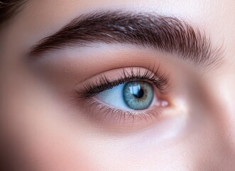 Obraz premium A close-up of the face and eyes, highlighting beautiful eyebrows with perfect arches and thick fur on top. 