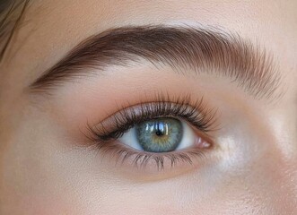 Obraz premium A close-up of the face and eyes, highlighting beautiful eyebrows with perfect arches and thick fur on top. 