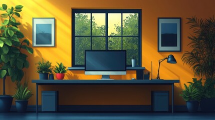 Fototapeta premium Colorful Flat Design Illustration of a Productive Telework Setup