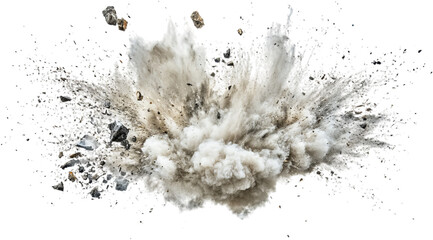 Explosion with Dust and Debris Creating Dramatic Movement and Impact in a Dark Background Environment