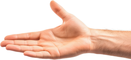Human Hand Reaching Out with Open Palm for Gesture of Welcome, Offer, or Assistance on Transparent Background