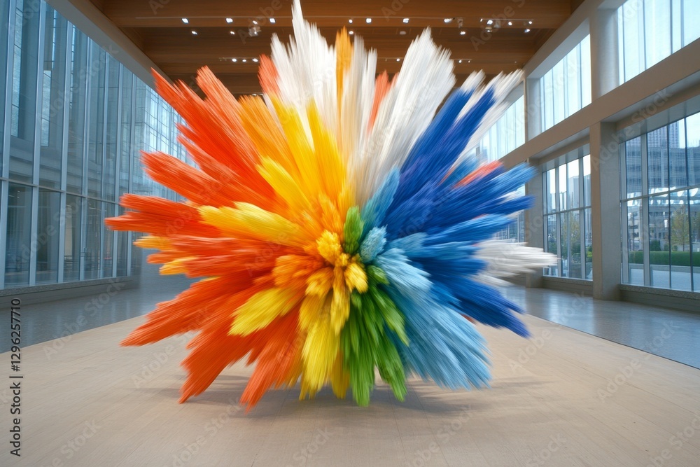 Poster A large confetti explosion with thousands of colorful pieces, exploding in the air. The center is blurred and out of focus, showcasing vibrant colors and intricate details. In front, there's