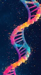 Obraz premium Vibrant Colorful DNA Double Helix with Splashes of Paint and Stars