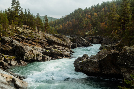 Autumn View of Sjoa River in Jotunheimen, Norway