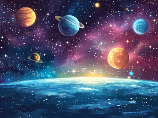 Naklejka premium Space landscape background with planets