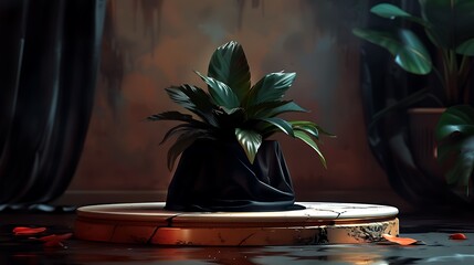 Luxury-inspired 3d summer podium setup featuring a clean pedestal soft golden glow and delicate tropical foliage shadows for an upscale product branding look