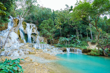 Waterfall in Laos,  Luang Prabang region during travel with Silky Waterfalls, travel photography...
