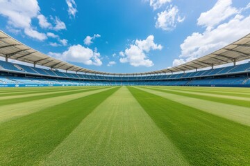 Expansive View of Cricket Field Under Bright Blue Sky