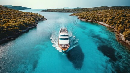 Fototapeta premium Yacht cruising Adriatic islands, summer