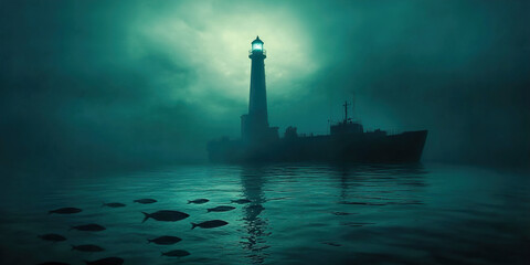 Fototapeta premium Lighthouse Beacon in Industrial Sea 