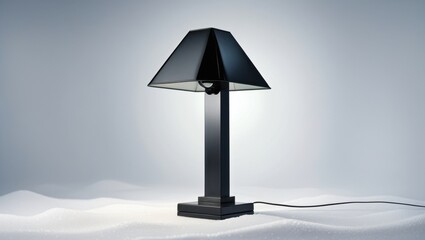 Sleek Black Desk Lamp with Square Base on White Surface Indoor Studio Lighting