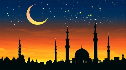 Night Sky over Muslim Cityscape: Ramadan Silhouette