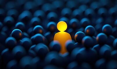 Obraz premium Glowing Yellow Figure Amidst a Crowd of Dark Blue Spheres