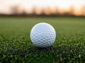 Obraz premium Close-up of a White Golf Ball on Green Grass with Soft Lighting