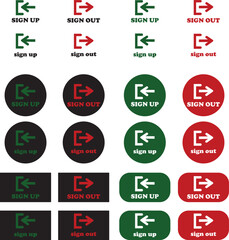 Login and logout icon set Set of sign out, Sign in vector vector collection. Open and close door symbol. Black exit and enter arrow, trendy flat style isolated on transparent background.