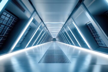 Obraz premium A photo of neatly aligned and organized rows of servers in a data center A futuristic data center with endless rows of NAS devices .