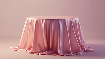 Round Table with Pink Tablecloth and Light Purple Background
