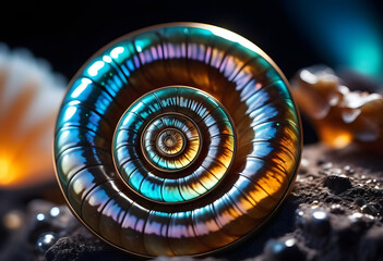 Close-up of Amonite with Detailed Texture 