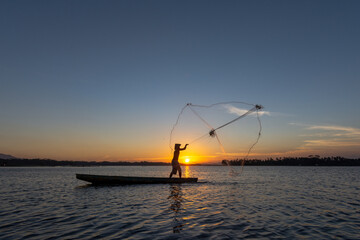 Fishermen on the Inle Lake in  Java Indonesia 